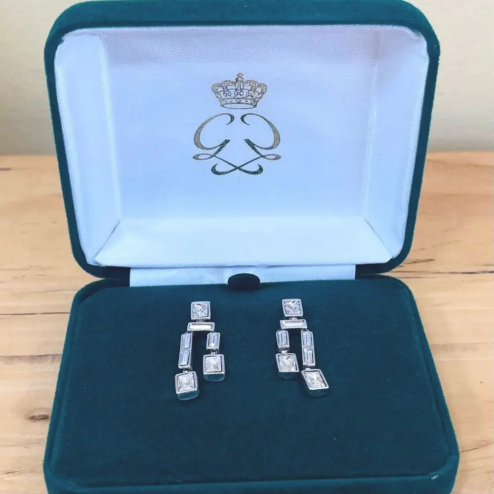 Vtg Clarion-Pell GRACE KELLY Crystal Baguette EARRINGS Lady Princess Monaco MCM